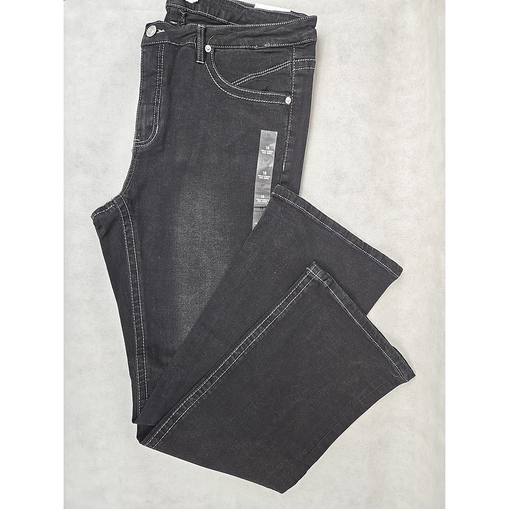 Rue 21 Jeans Womens Size 18 Black Denim Mid Rise Boot Cut‎ Pant Stretch Star NEW